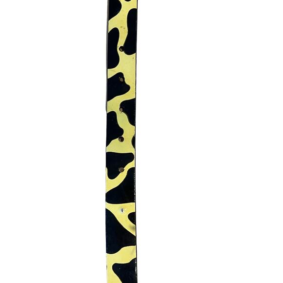 Michael Kors Yellow & Black Patent Leather Aminal Print, Brown Leather Ends, 40" - Picture 4 of 10